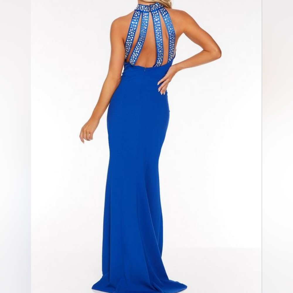 Quiz Clothing Jewlel Embroidered Dress- Blue